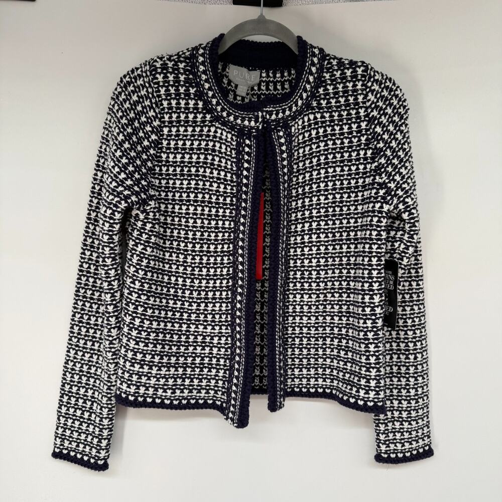 NWT Pure Collection Sweater Knit weed Blazer Jacket Size 6 Navy Ivory